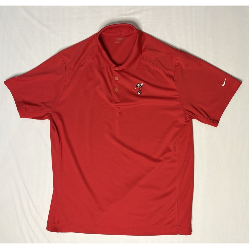 Nike Golf Dri Fit Mickey Mouse Polo Shirt Men's XL Red Short Sleeve 509167-657